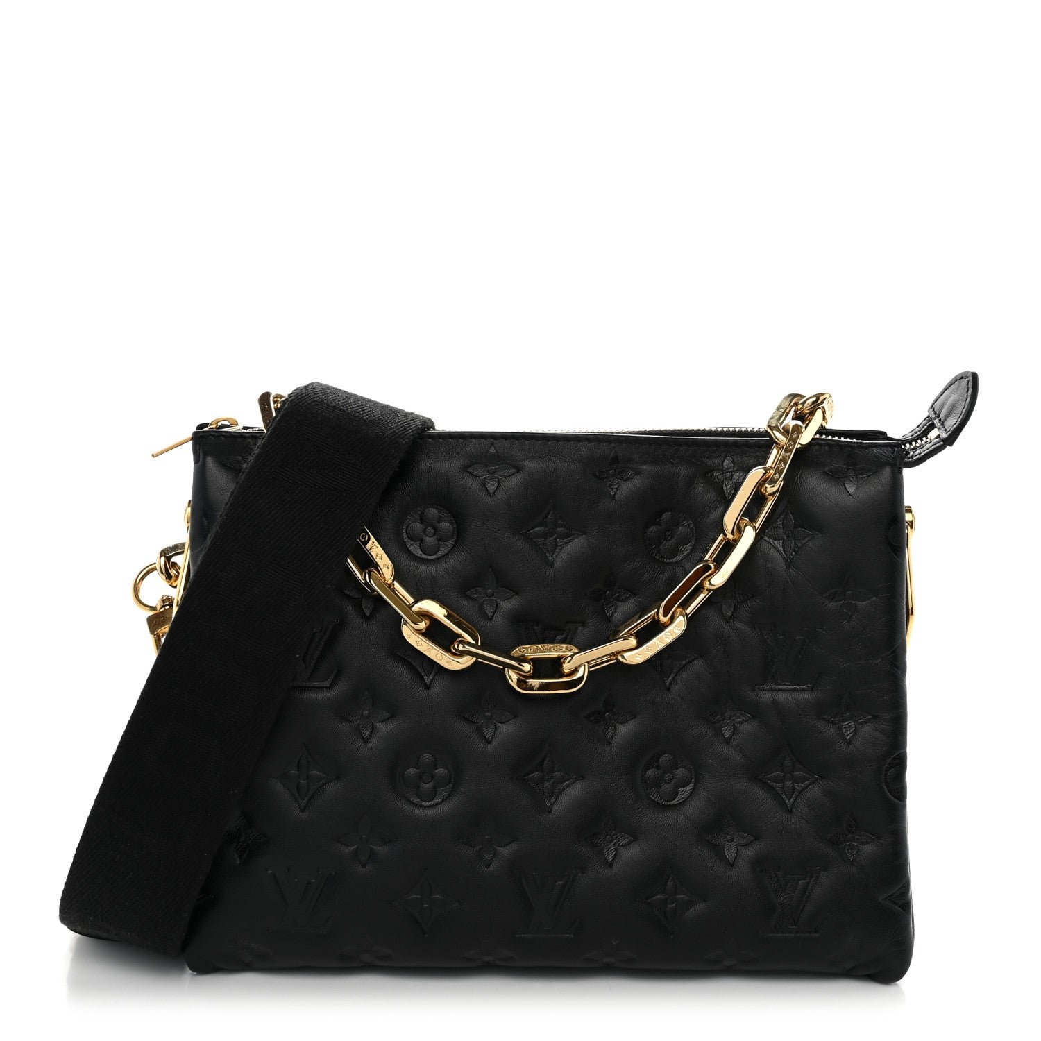 Louis Vuitton Lambskin Embossed Monogram Coussin PM Black