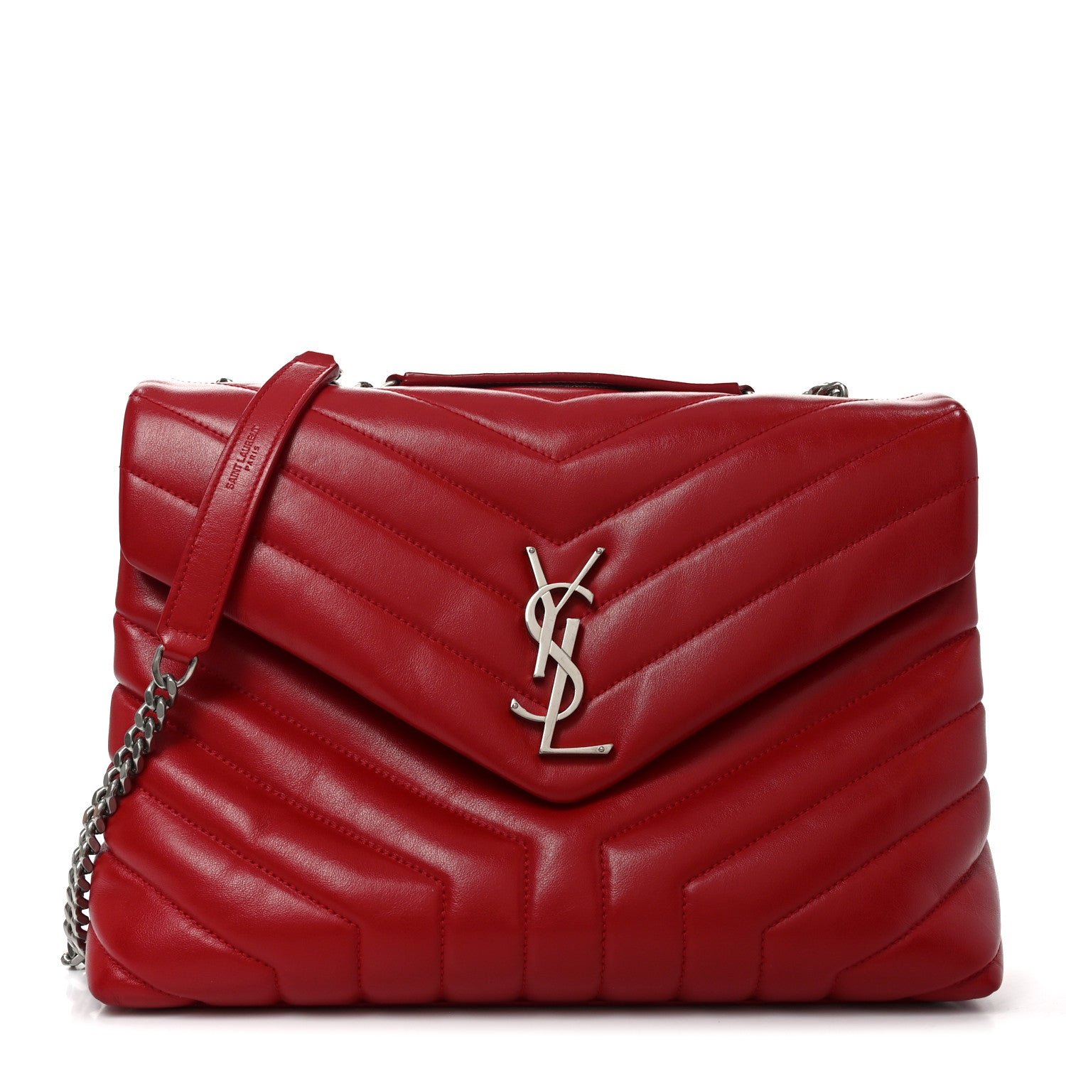 Saint Laurent Saint Laurent Calfskin Y Quilted Monogram Medium Loulou Chain Satchel Red
