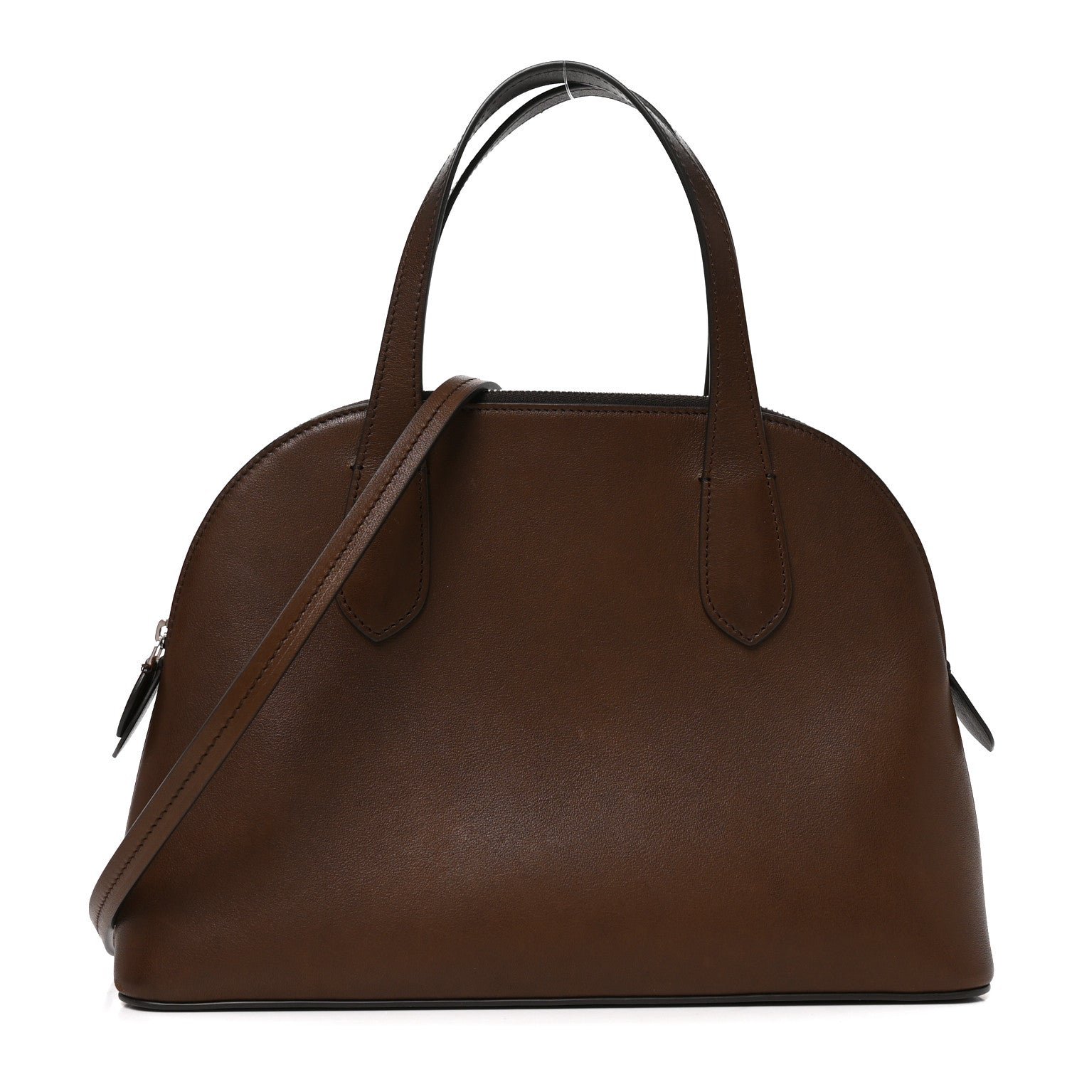 The Row Polished Saddle Calfskin Medium Ingrid Shoulder Bag Deep Brown