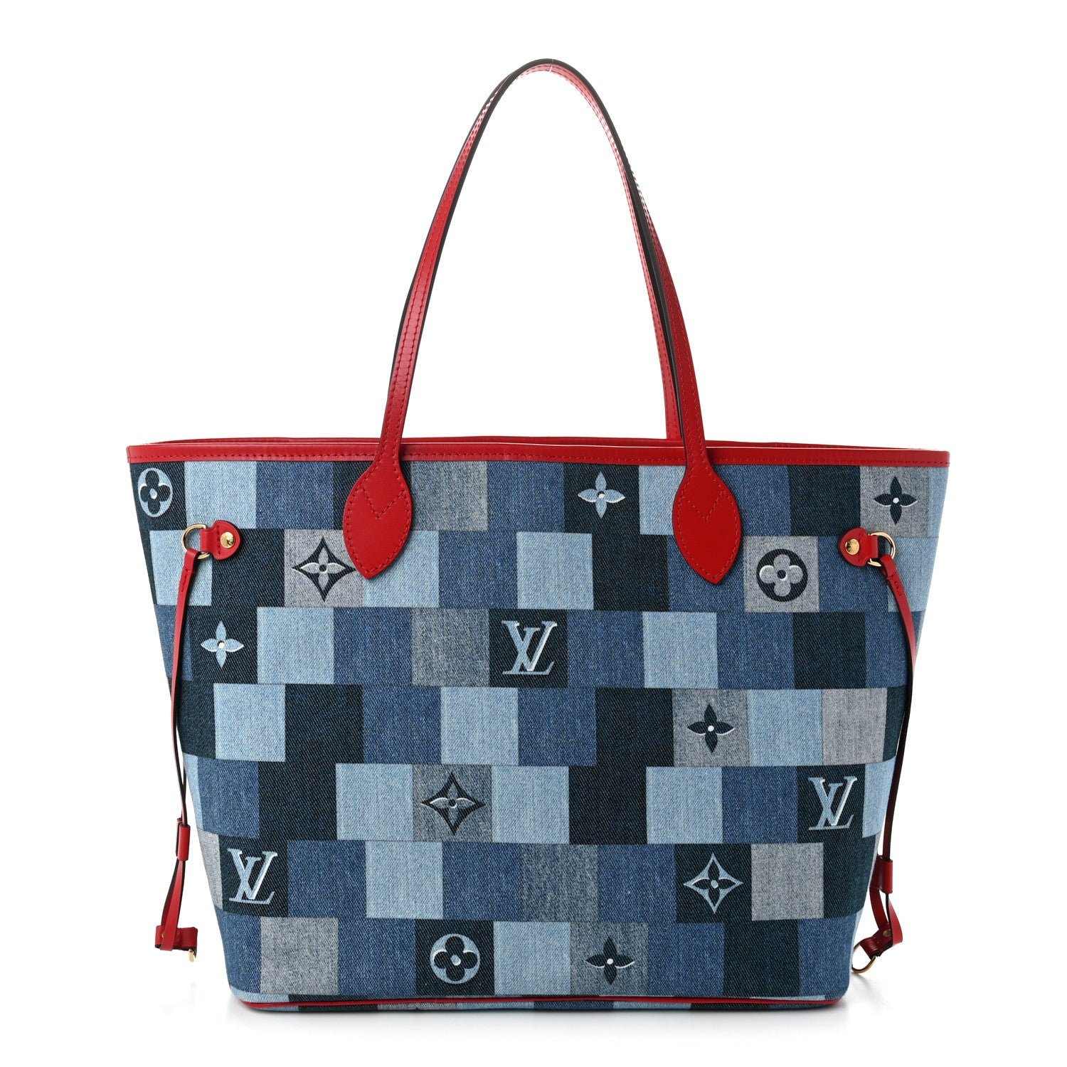 Louis Vuitton Denim Damier Monogram Patchwork Neverfull Blue Rouge