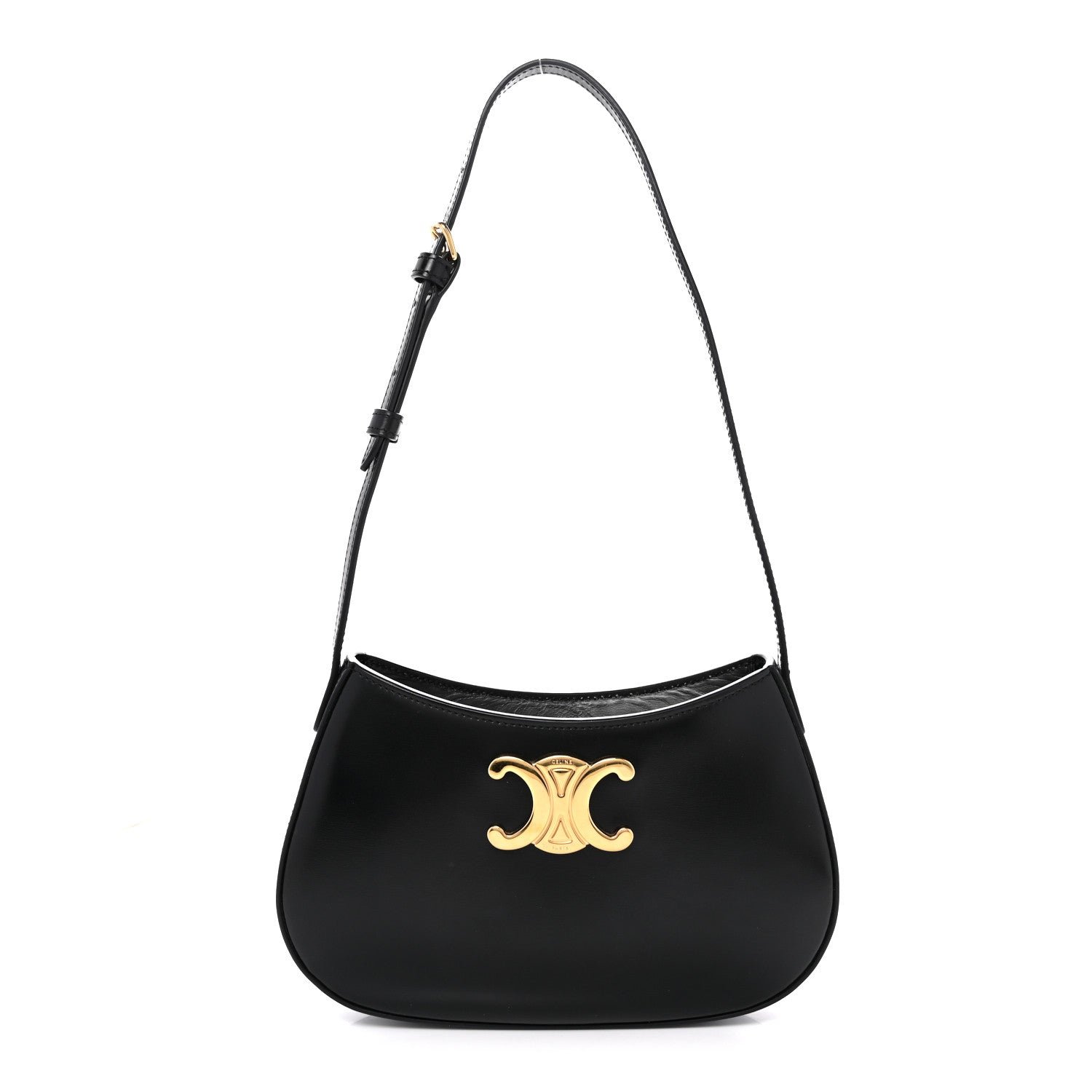 Celine Shiny Calfskin Medium Tilly Triomphe Shoulder Bag Black