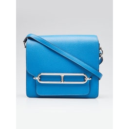 Hermes Hermes Bleu Hydra Evercolor Leather Palladium Plated MinI Roulis Bag