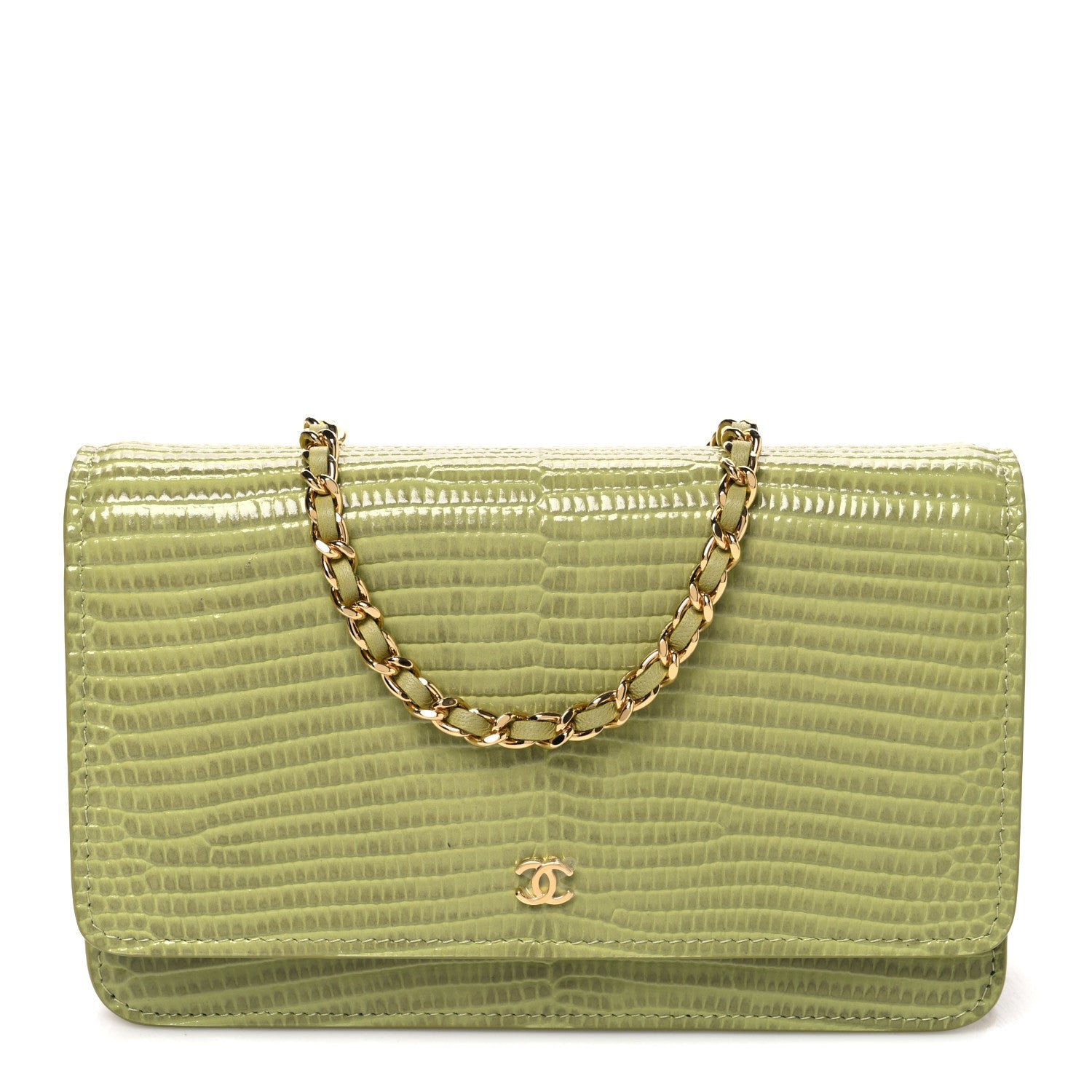 Chanel Calfskin Lizard Embossed Wallet On Chain WOC Green