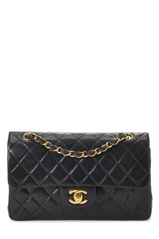 Black Quilted Lambskin Classic Double Flap Small