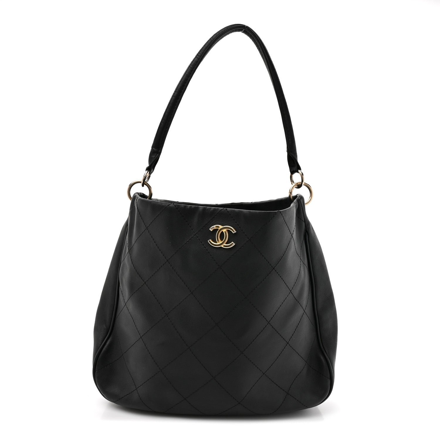 Chanel Calfskin Stitched Hobo Black