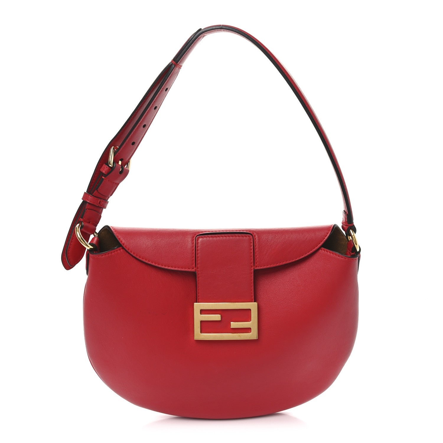 Fendi Vitello Grace Suede Small Croissant Hobo Rosso Cardinale