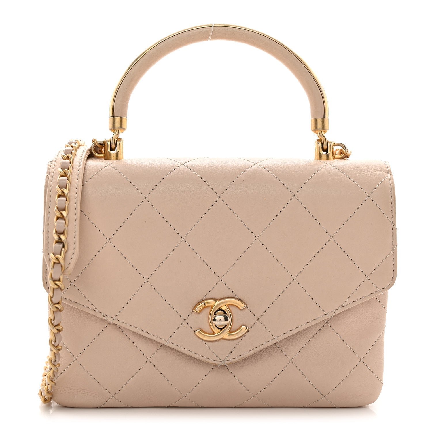 Chanel Lambskin Quilted Small Trendy Spirit Top Handle Bag Beige