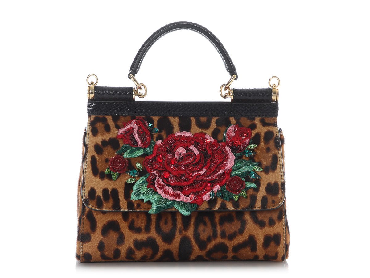 Dolce & Gabbana Dolce and Gabbana Leopard-Print Pony Hair and Embroidered Rose Sicily