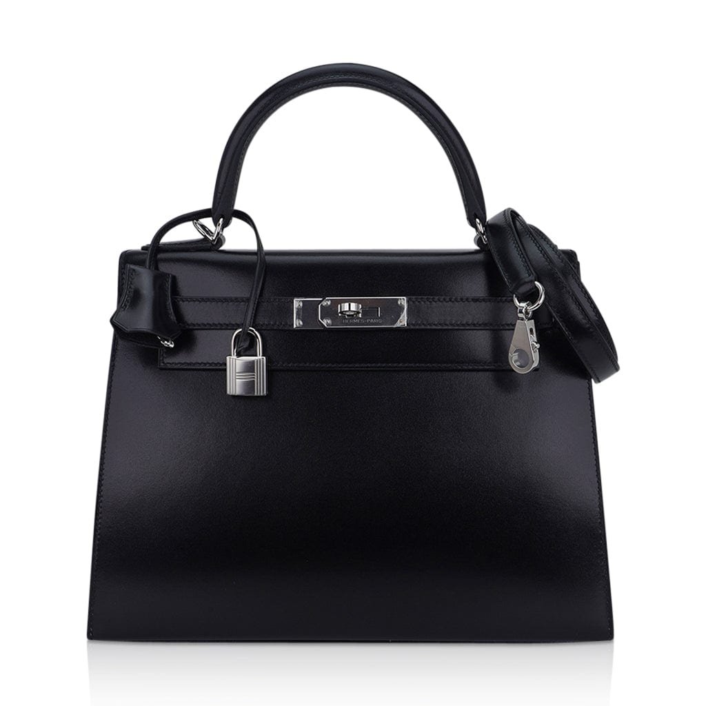 Hermes Hermes Kelly 28 Sellier Bag Black Box Leather with Palladium Hardware