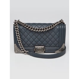Chanel Blue Quilted Calfskin Leather Paris-Dallas Medium Boy Bag