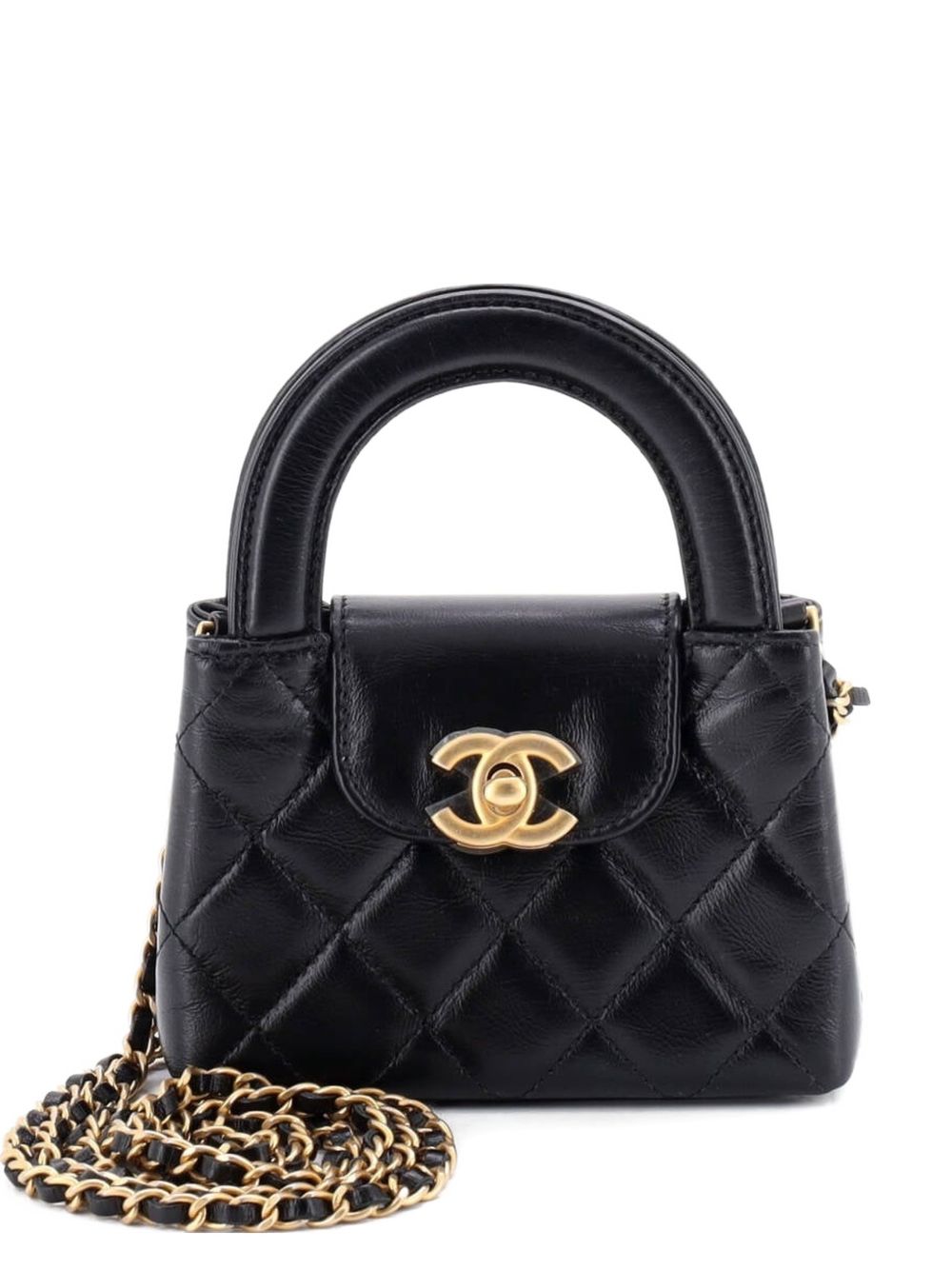 Kelly Top Handle Shopping Bag Quilted Shiny Aged Calfskin Nano crossbody bag