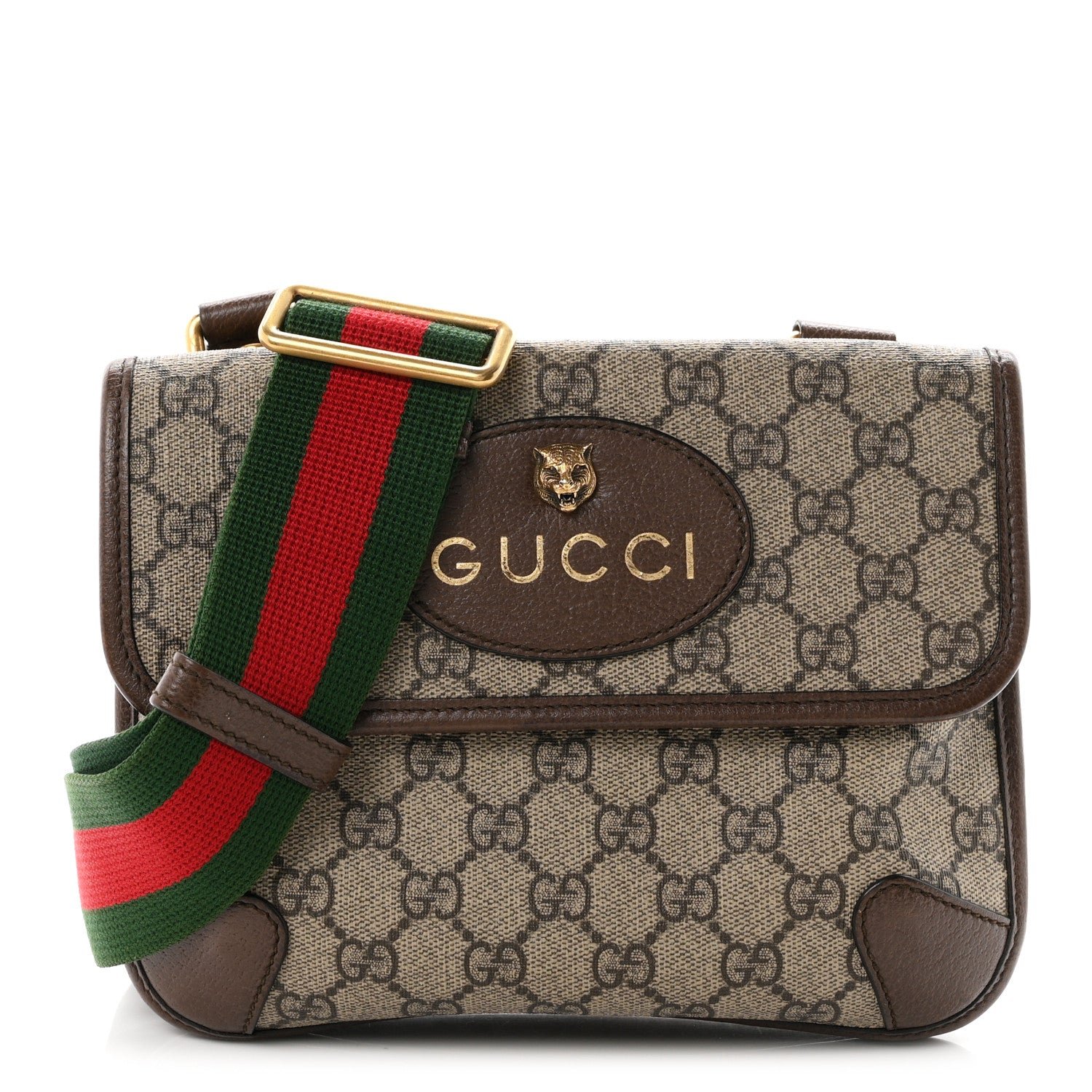 Gucci GG Supreme Monogram Web Small Neo Vintage Double Flap Messenger Bag Beige New Acero