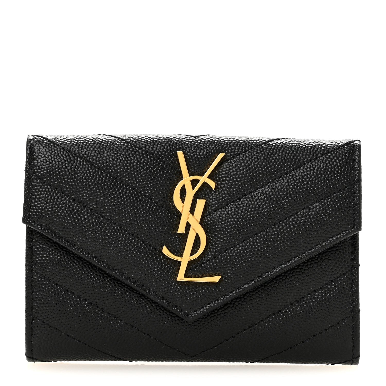 Saint Laurent Grain De Poudre Matelasse Chevron Small Monogram Envelope Wallet Black