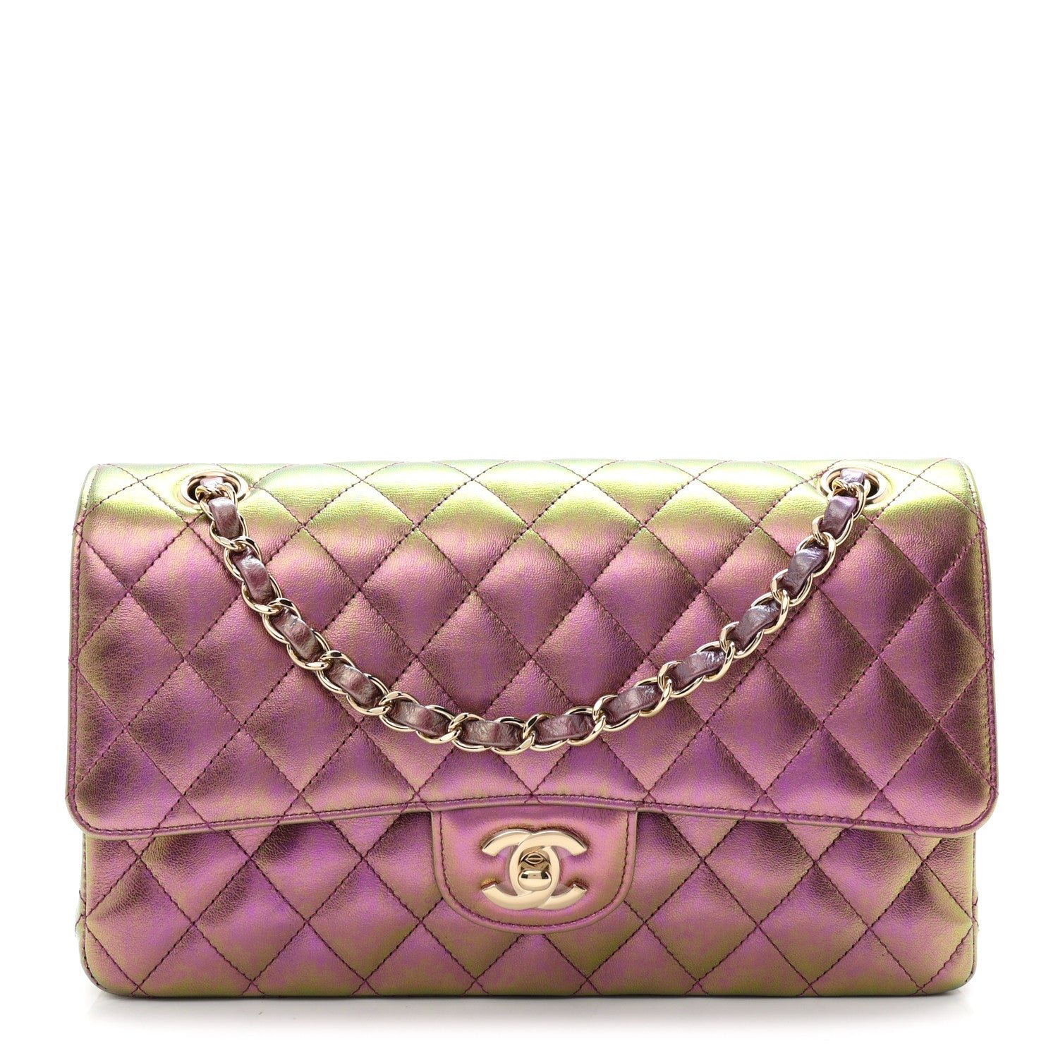 Chanel Chanel Iridescent Lambskin Quilted Medium Double Flap Purple