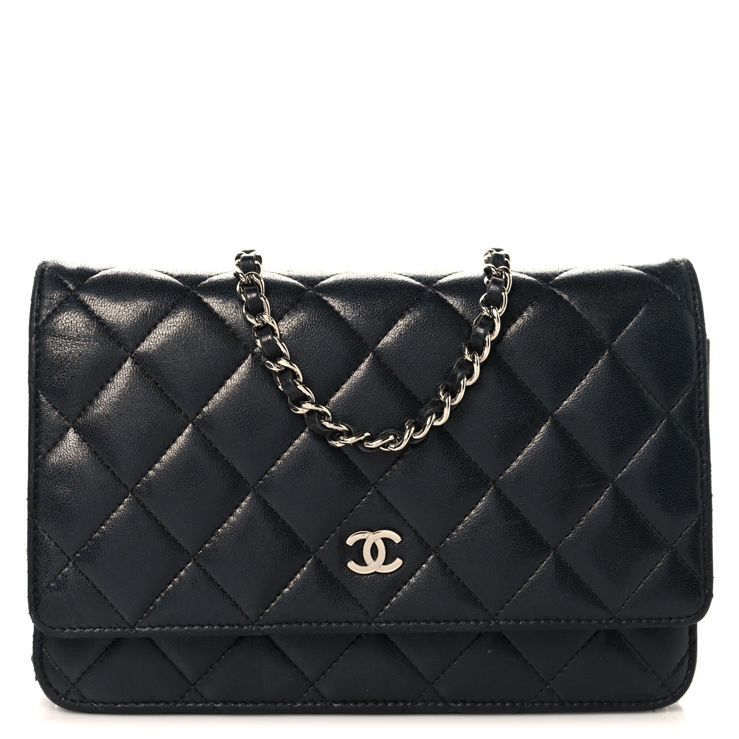 Chanel Lambskin Quilted Wallet On Chain WOC Black