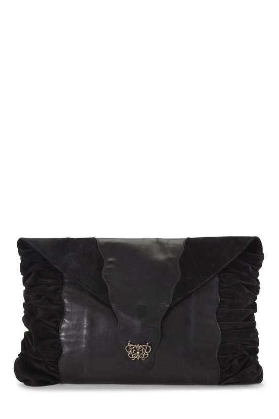 Black Leather Fleur-de-lis Clutch