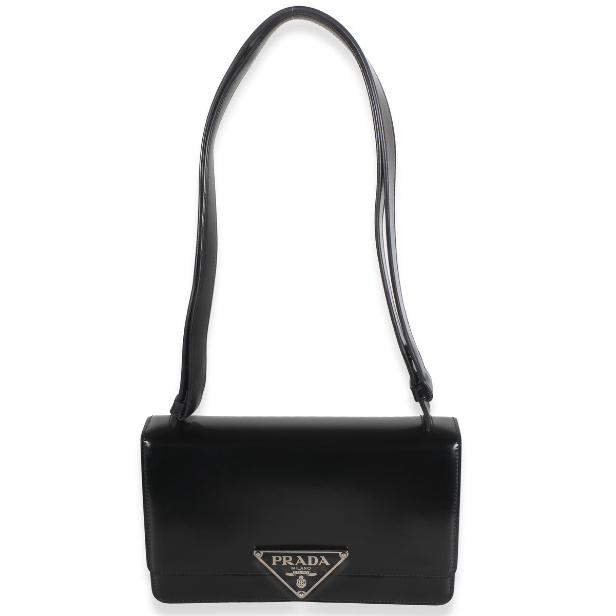 Black Spazzolato Embleme Triangle Flap Bag