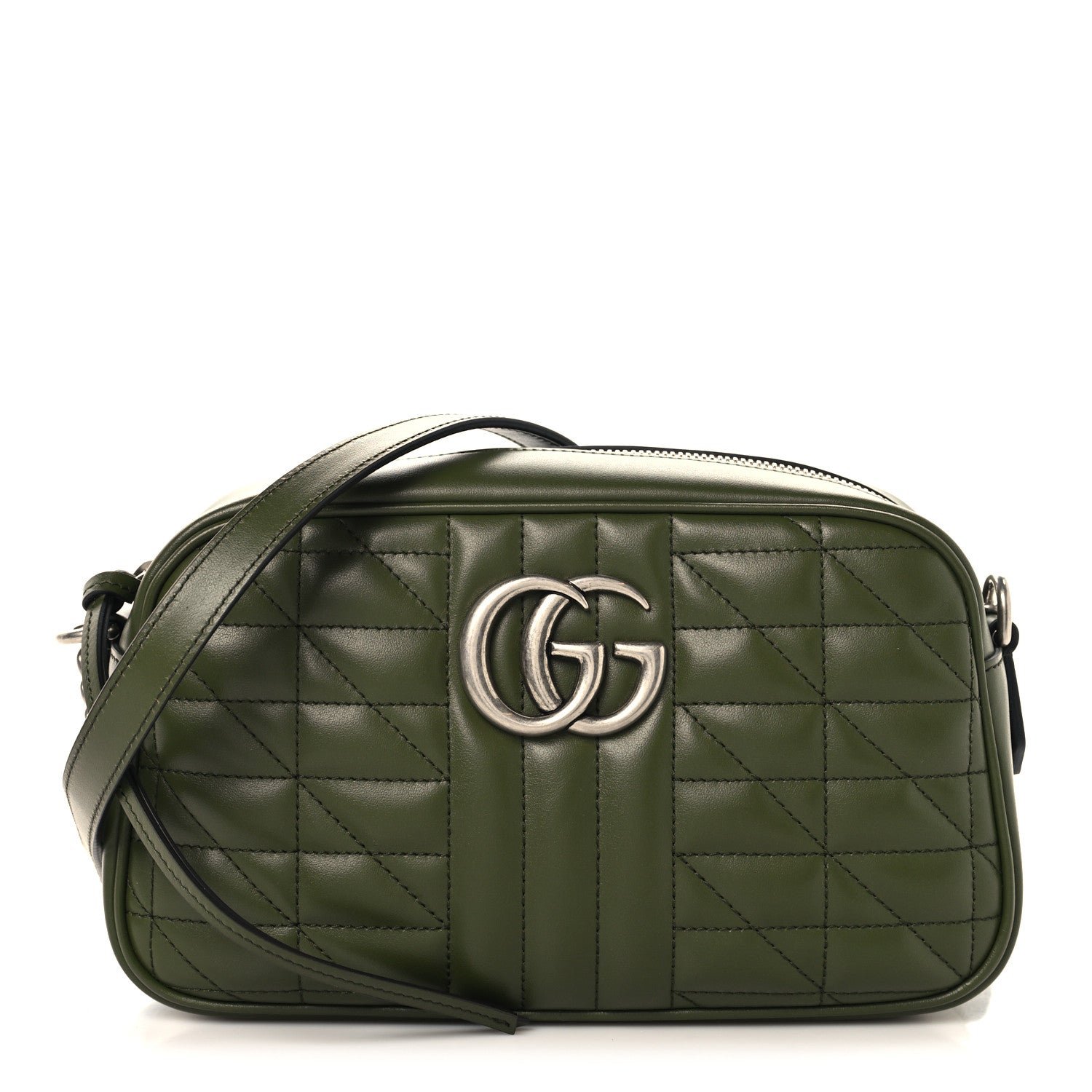 Gucci Calfskin Matelasse Aria Small GG Marmont Chain Shoulder Bag Military Wood
