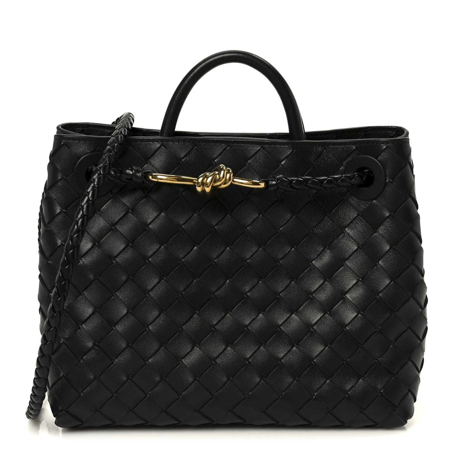 Bottega Veneta Nappa Intrecciato Small Andiamo Shoulder Bag Black
