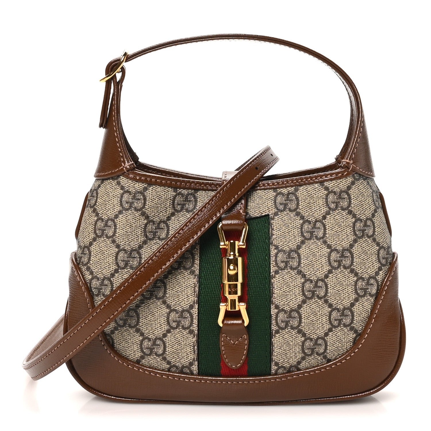 Gucci GG Supreme Monogram Azalea Calfskin Web Mini Jackie 1961 Hobo Beige Ebony Brown Sugar