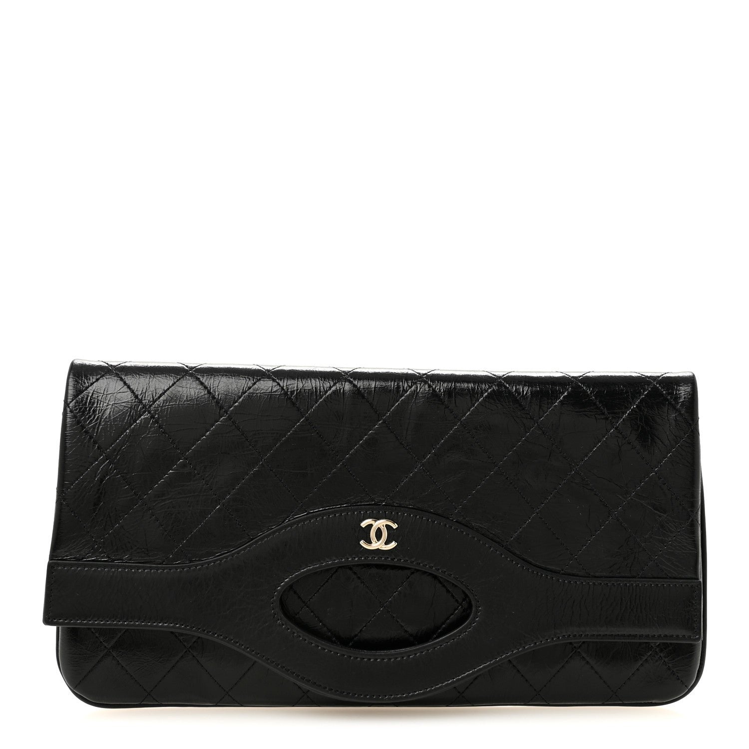 Chanel Shiny Crumpled Calfskin Large 31 Pouch Black