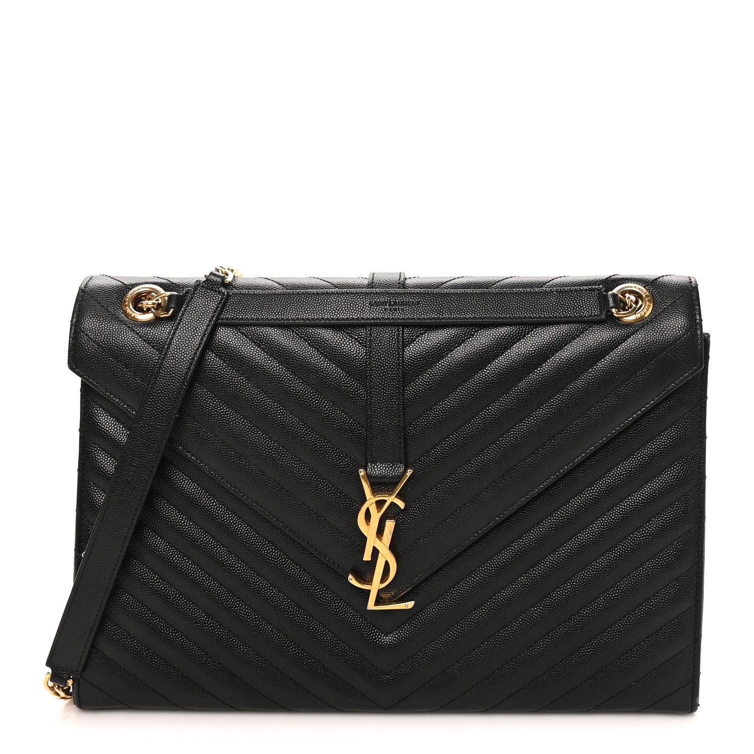 Saint Laurent Grain De Poudre Matelasse Chevron Large Monogram Satchel Black