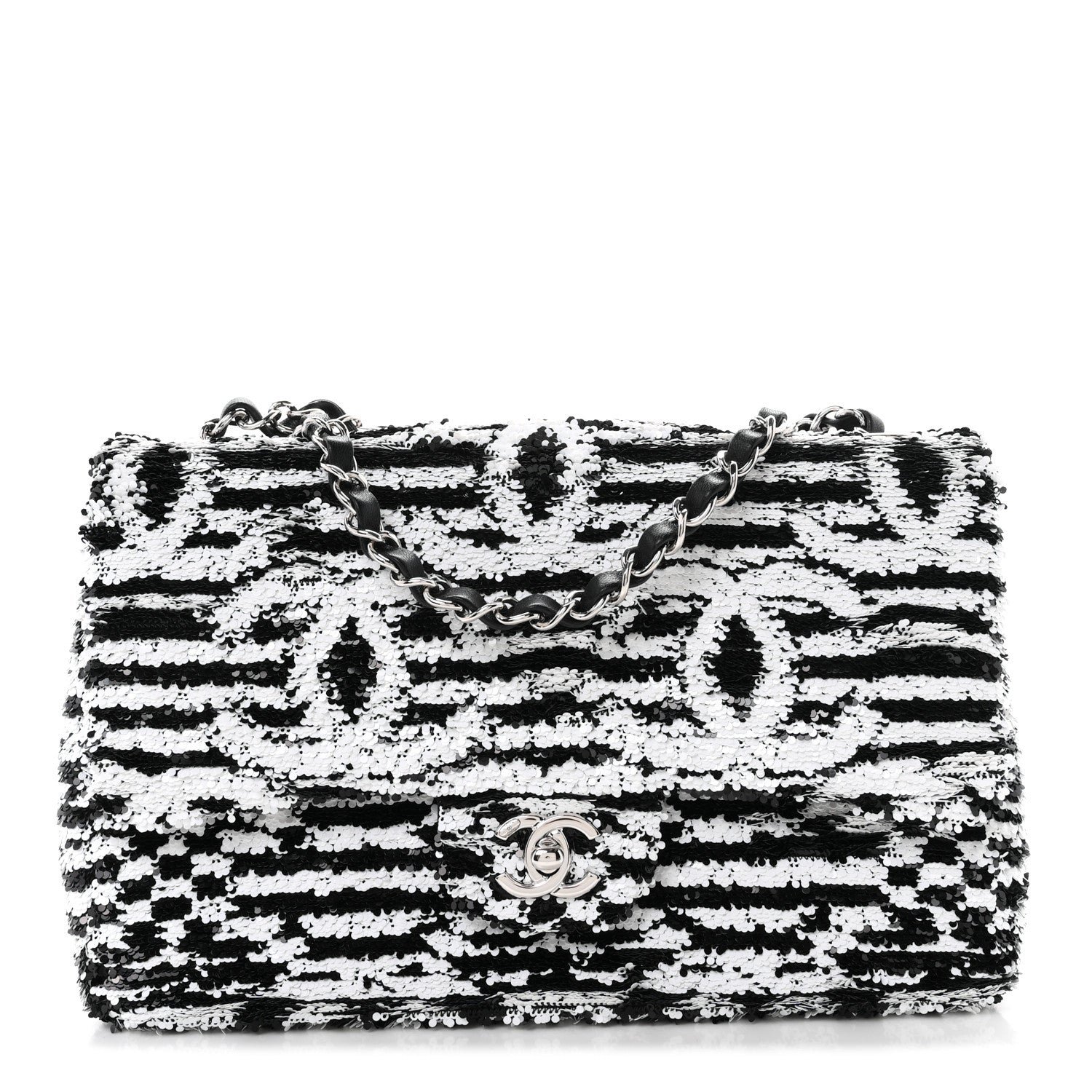 Chanel Sequin CC Medium Flap Black White
