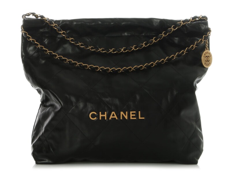 Black Quilted Shiny Calfskin Chanel 22 Aged Gold Hardware, 2024