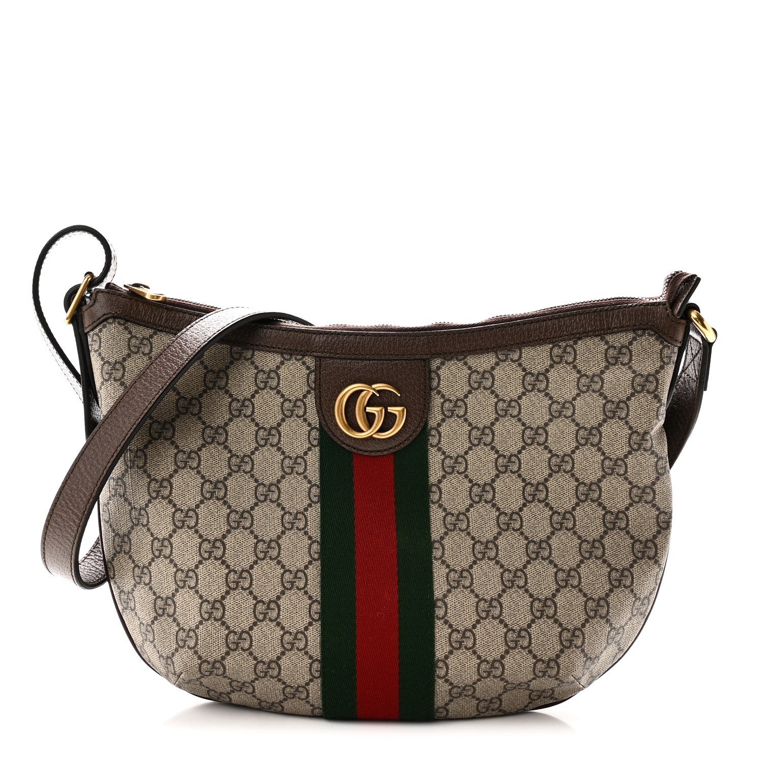 Gucci GG Supreme Monogram Web Small Ophidia Half Moon Hobo Brown