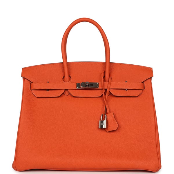 Pre-owned Hermes Birkin 35 Feu Togo Palladium Hardware