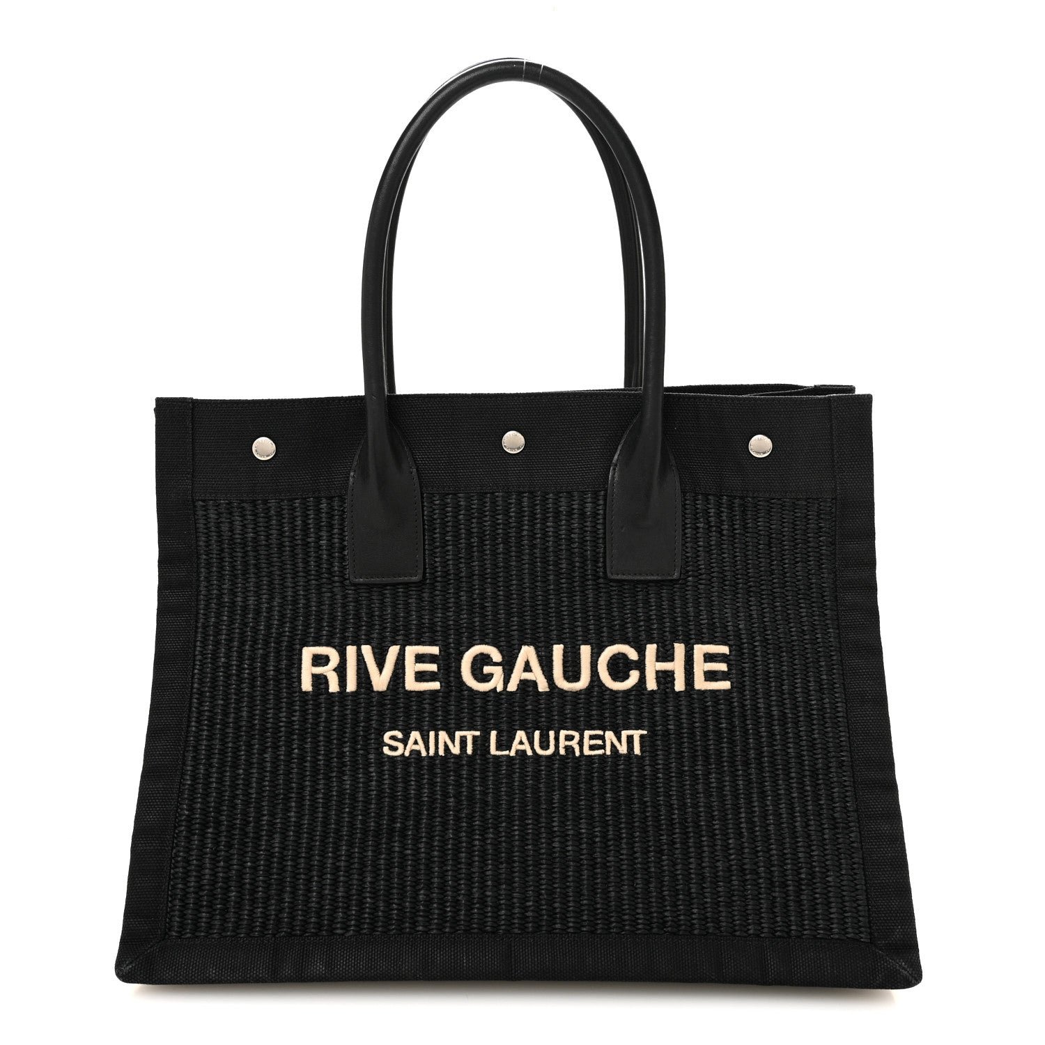 Saint Laurent Raffia Linen Calfskin Small Rive Gauche Tote Black