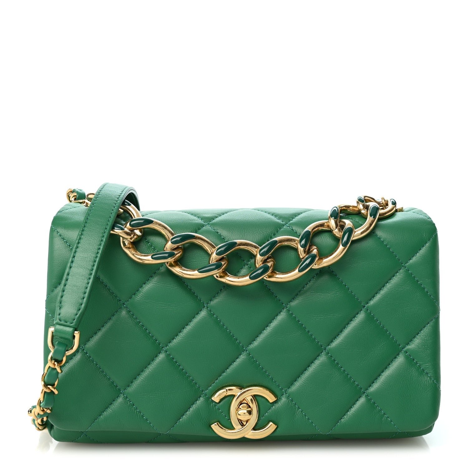 Chanel Lambskin Quilted Medium Color Match Flap Green