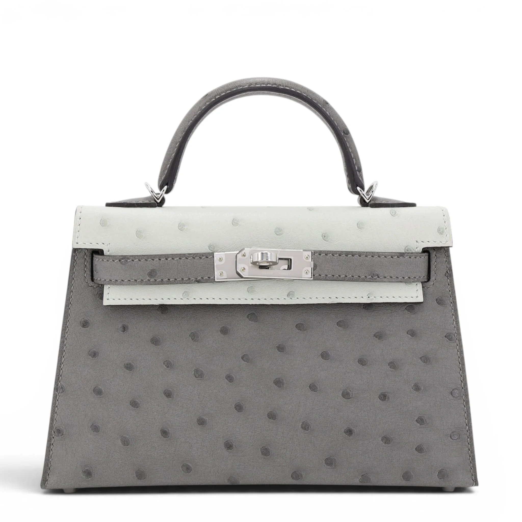 Brand New ( Rank N ) HERMÈS Mini Kelly II Gris Meyer (0L) Gris Perle (80) Ostrich Palladium hardware K (2025)