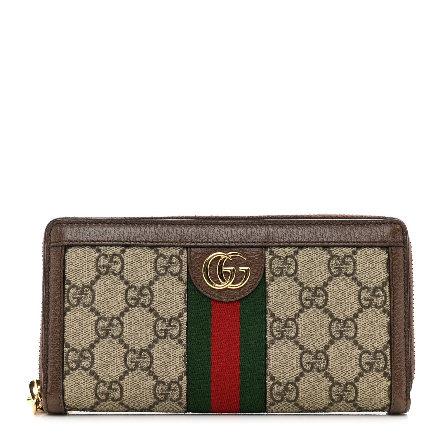 Gucci GG Supreme Monogram Web Ophidia Zip Around Wallet Brown