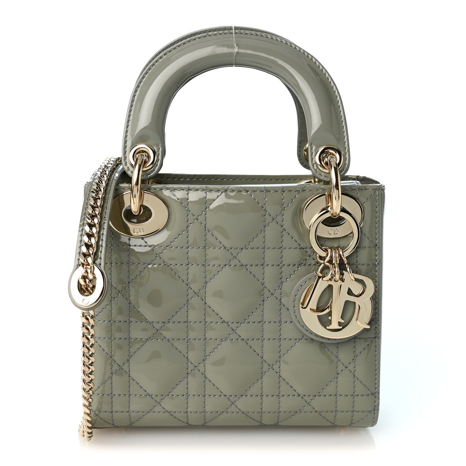 Christian Dior Patent Cannage Mini Lady Dior Grey Stone