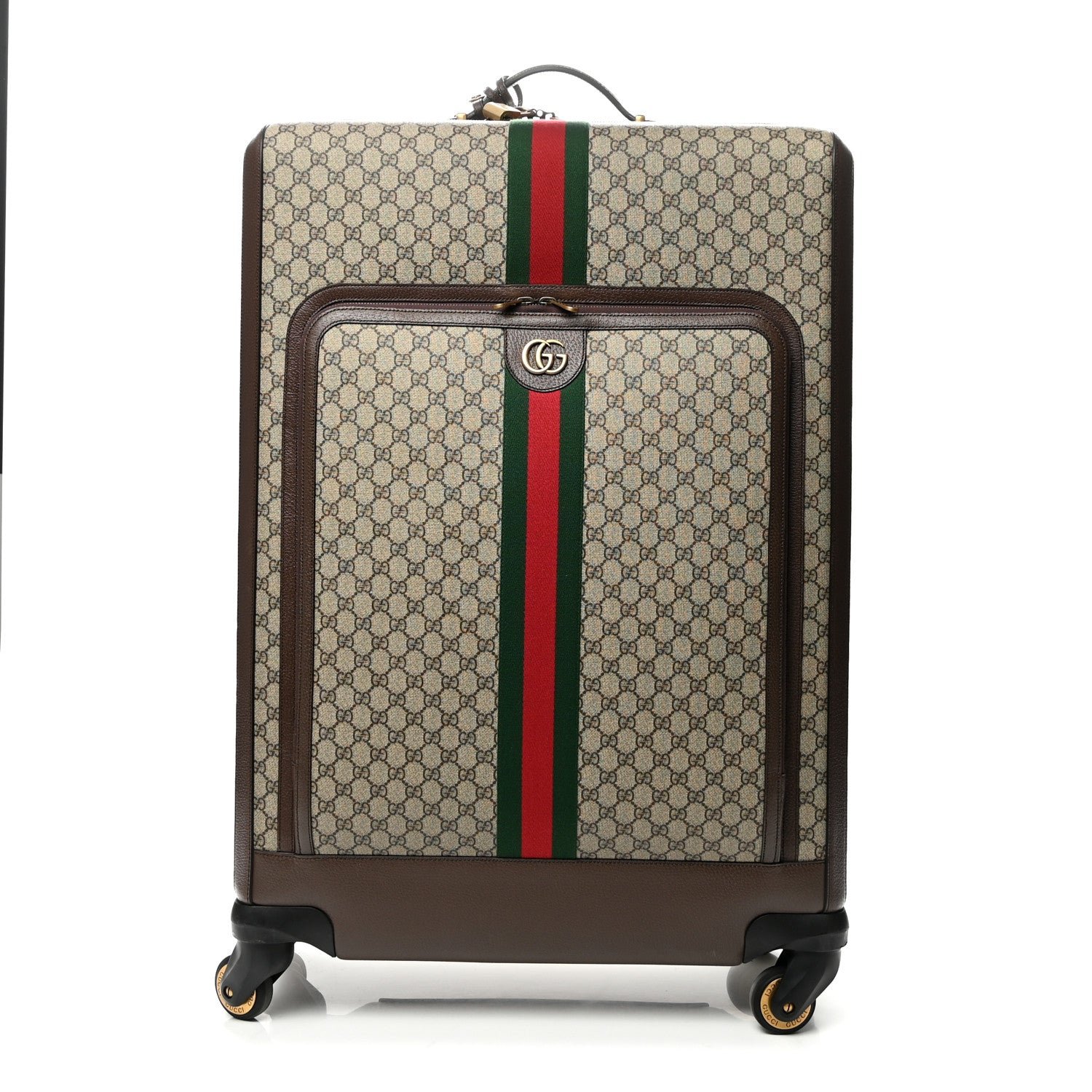 Gucci GG Supreme Monogram Textured Dollar Calfskin Web Savoy Trolley Suitcase Beige Ebony