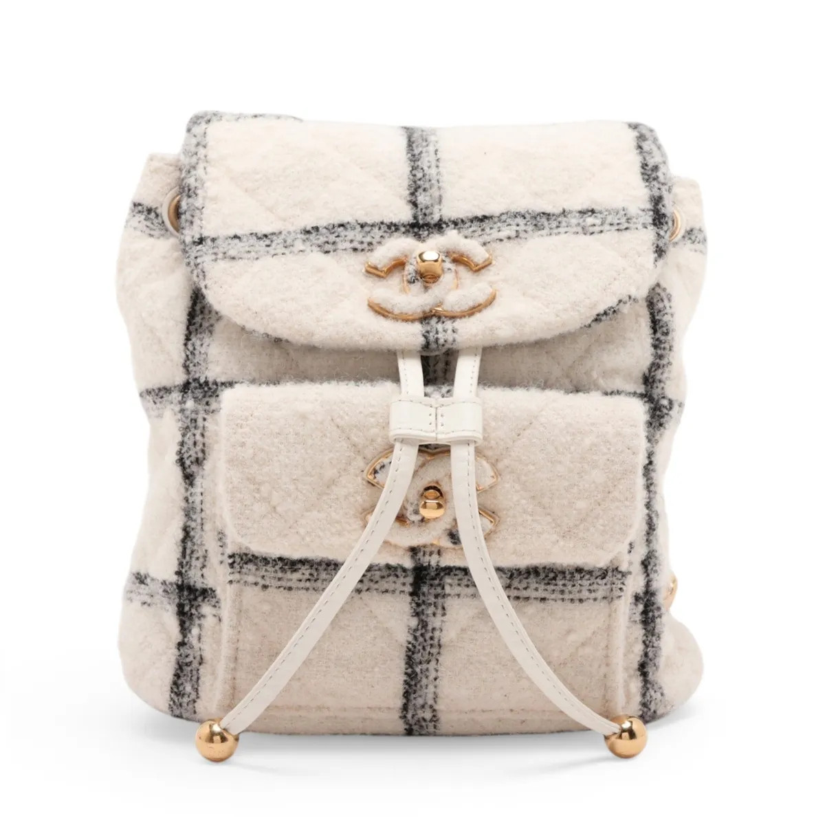 Chanel Matelasse wool x lambskin Chain Backpack White x black Gold Metal Fitting