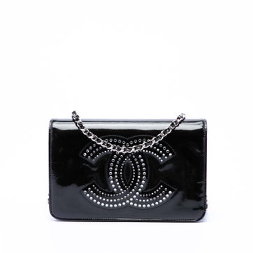 Patent Leather CC Patent Strass Embellished Wallet On Chain