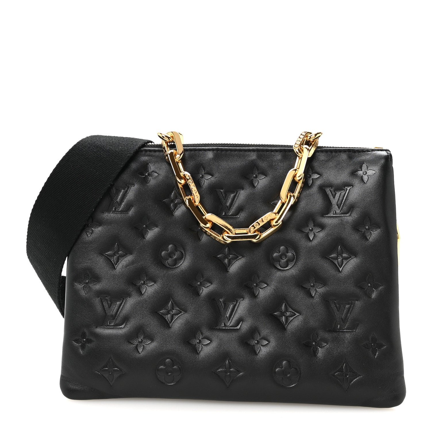 Louis Vuitton Lambskin Embossed Monogram Coussin PM Black