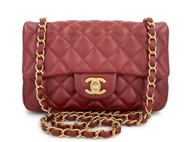 Burgundy Iridescent Quilted Caviar Mini Rectangular Flap Bag Gold Hardware, 2018