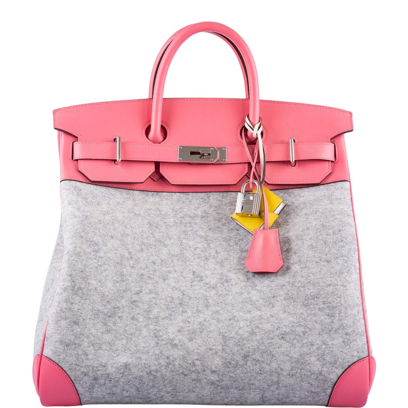 Hermes Hermès Birkin 40 HAC Rose Azalée Evercolor leather and Gris Clair Wool Toudou Palladium Hardware