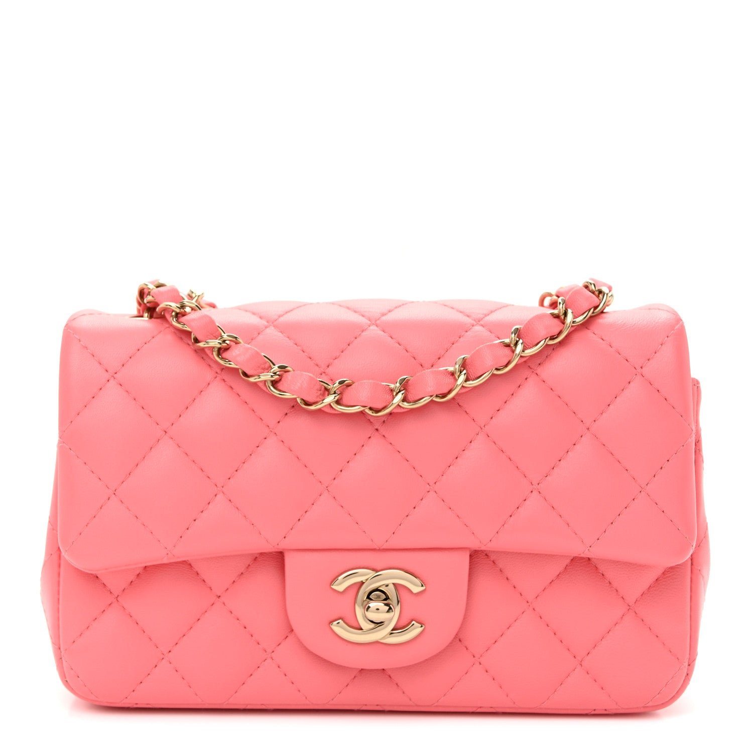 Chanel Lambskin Quilted Mini Rectangular Flap Pink