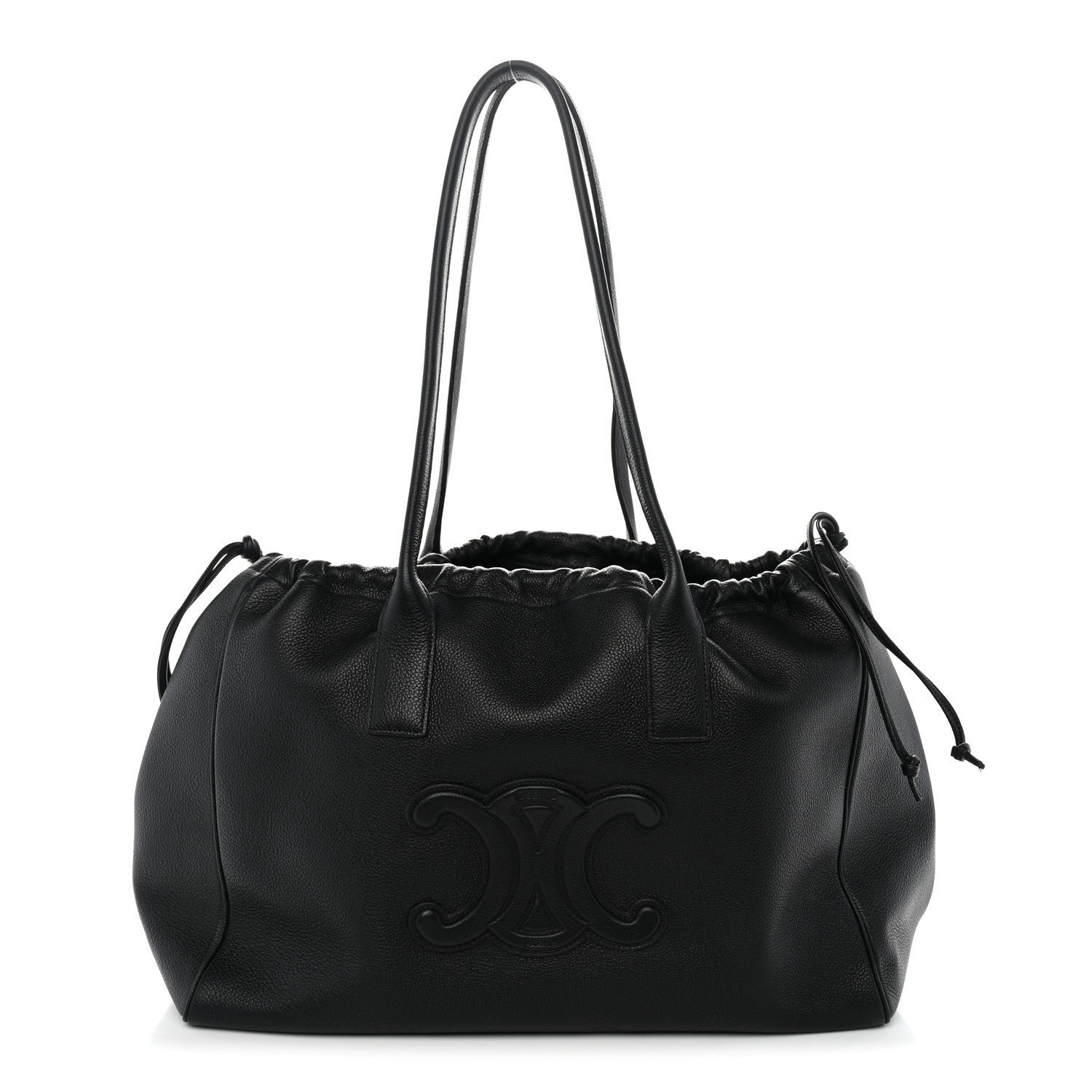 Celine Calfskin Cuir Triomphe Cabas Drawstring Black