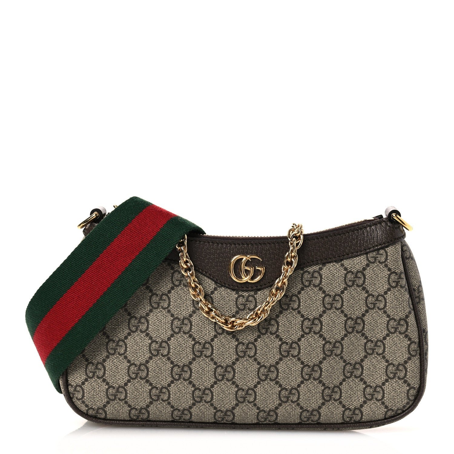 Gucci GG Supreme Monogram Textured Dollar Calfskin Web Small Ophidia GG Handbag Beige Ebony New Acero