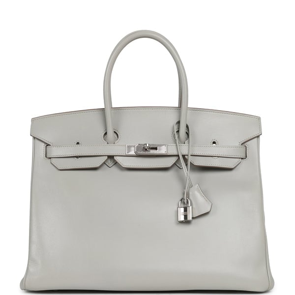 Pre-owned Hermes Birkin 35 Gris Perle Tadelakt Guilloche Palladium Hardware