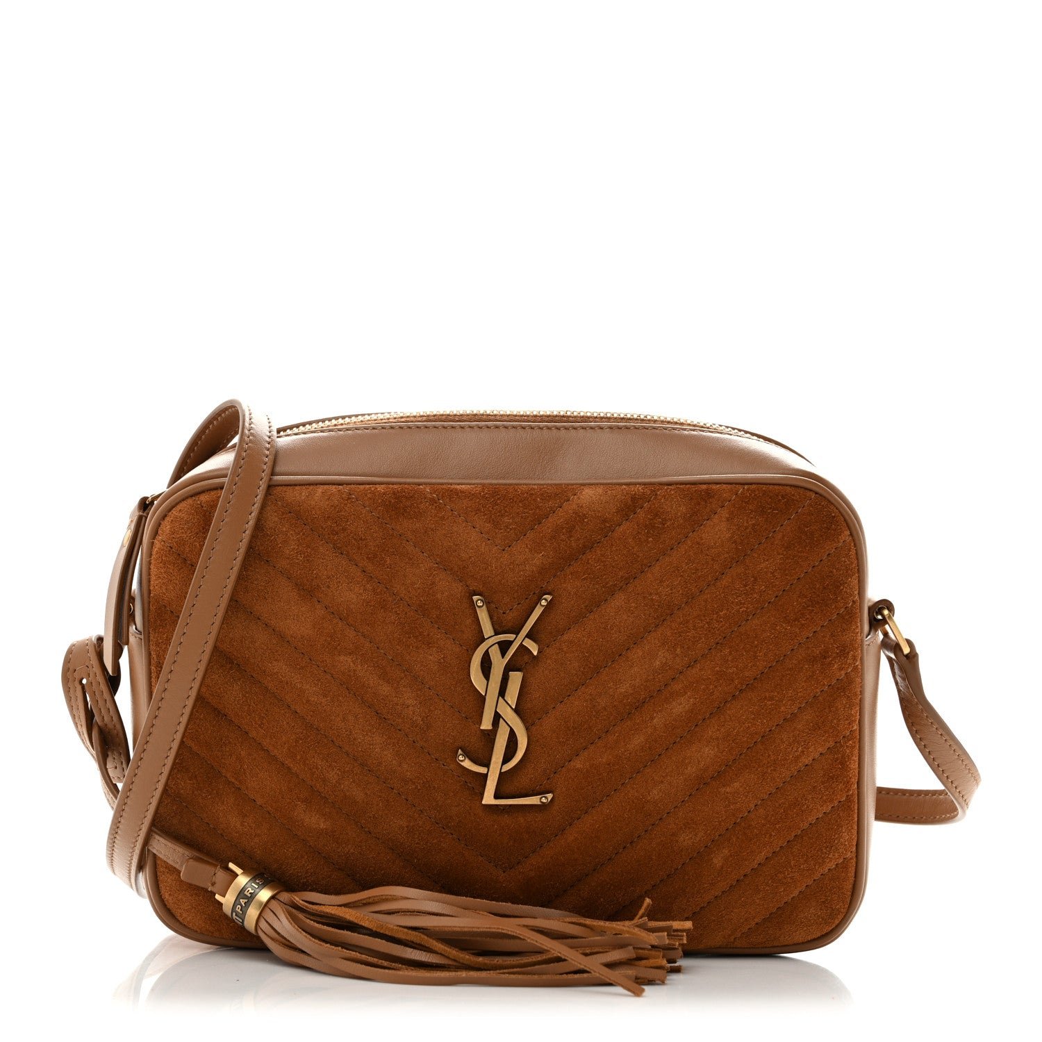 Saint Laurent Suede Matelasse Monogram Lou Camera Bag Cinnamon