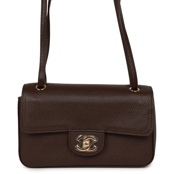 Chanel Mini "Souplissimo" Flap Bag Dark Brown Grained Calfskin Gold Hardware