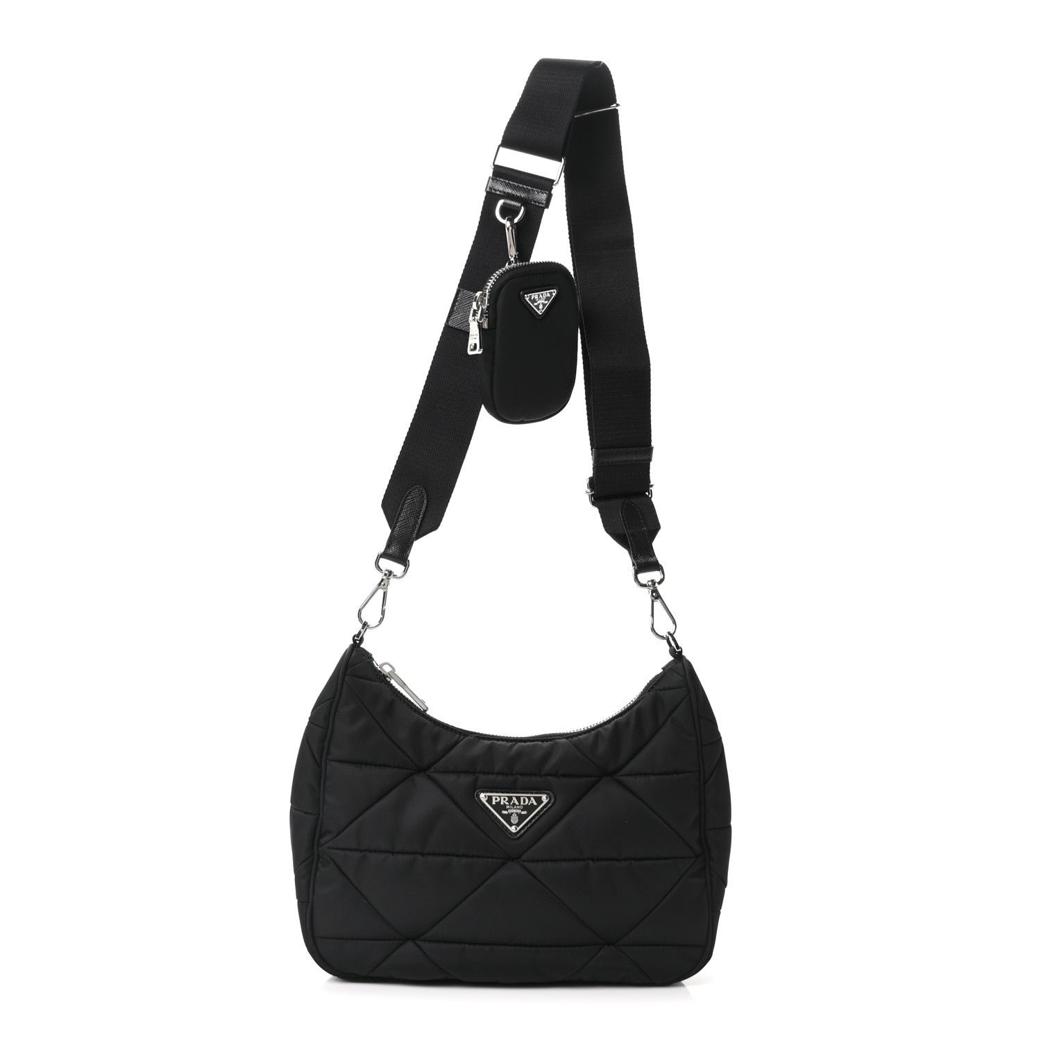 Prada Re-Nylon Triangle Padded Patchwork Shoulder Bag Black