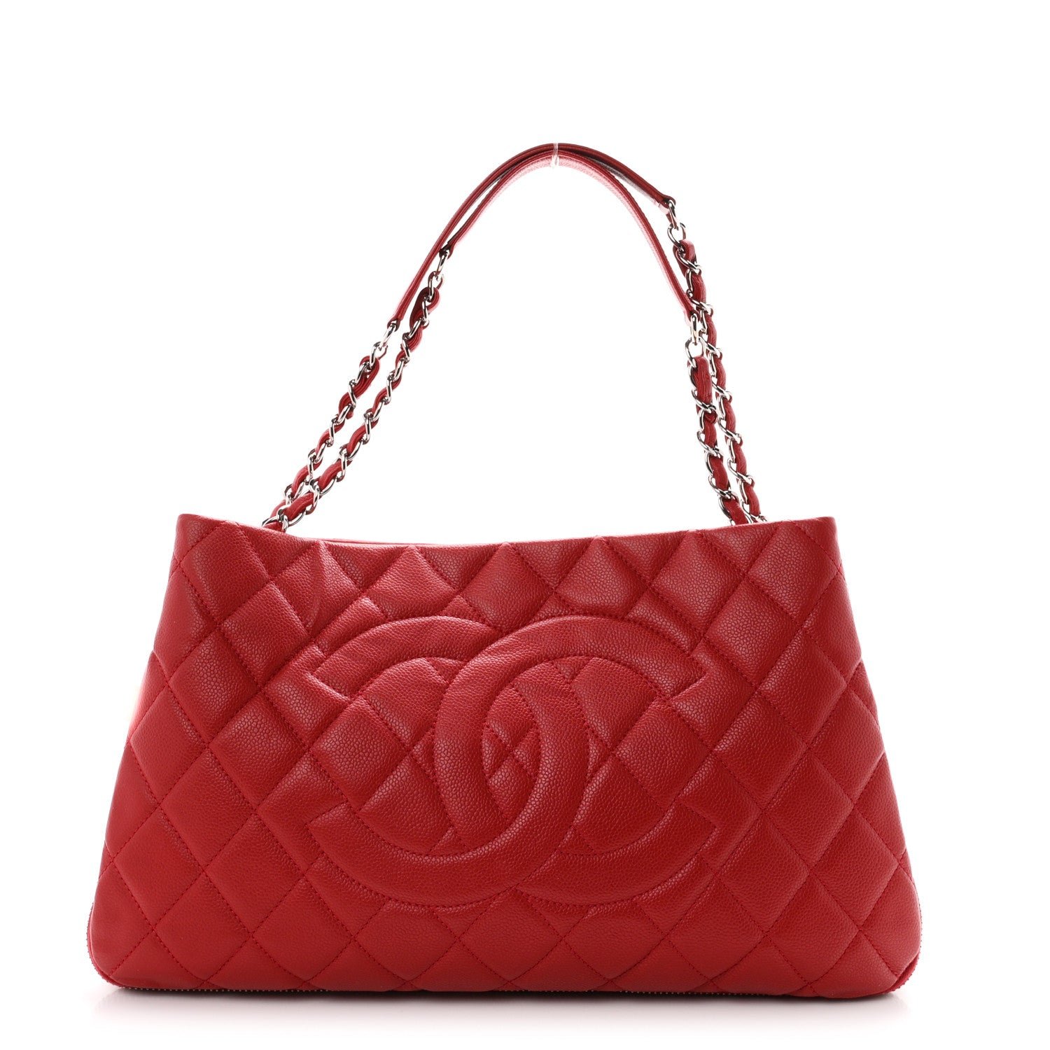 Chanel Caviar Quilted Expandable Zip Shoulder Bag Red