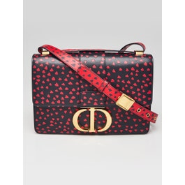 Dior Christian Dior Blue/Red Leather Heart Embossed Montaigne 30 Flap Bag
